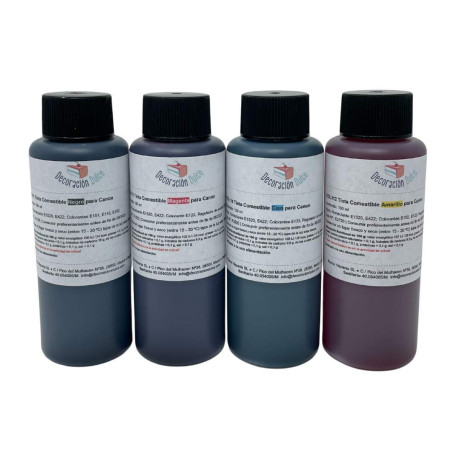4 flacons d'encre comestible de 100 ml compatibles avec les imprimantes Canon. Bramacartuchos, expédition depuis Madrid (4 coule