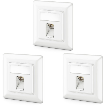deleyCON 3x Prise Réseau CAT6a Encastrable avec RJ45 Keystone - 10 Gbit/s - STP Blindée - Prise de Données pour Câbles de Raccor