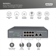 Digitus DN-95323-1 commutateur réseau Fast Ethernet (10/100) Connexion Ethernet, supportant l'alimentation via ce port (PoE) Gri