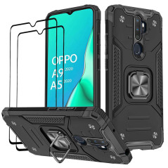 KANSi Coque Compatible pour Oppo A9 2020 / A5 2020, Verre Trempé [2 Pièces] Housse TPU Silicone Rotation 360° Aimant Anneau Supp