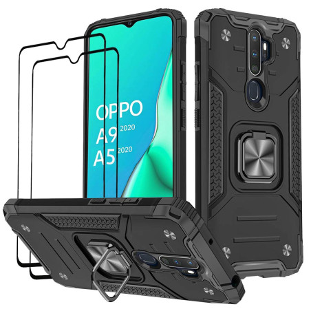 KANSi Coque Compatible pour Oppo A9 2020 / A5 2020, Verre Trempé [2 Pièces] Housse TPU Silicone Rotation 360° Aimant Anneau Supp