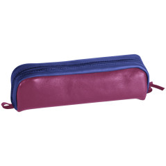 Clairefontaine 8401C -Trousse Scolaire Rectangulaire couleur Fuchsia et Bleu 21x4x6 cm en Véritable Cuir d'Agneau - Fourniture S