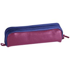 Clairefontaine 8401C -Trousse Scolaire Rectangulaire couleur Fuchsia et Bleu 21x4x6 cm en Véritable Cuir d'Agneau - Fourniture S