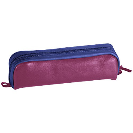 Clairefontaine 8401C -Trousse Scolaire Rectangulaire couleur Fuchsia et Bleu 21x4x6 cm en Véritable Cuir d'Agneau - Fourniture S
