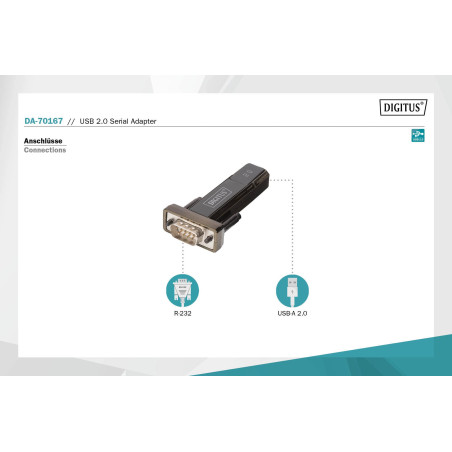 DIGITUS Adaptateur USB vers série - Convertisseur RS232 - USB 2.0 type A vers DSUB 9M - Chipset PL2303GT - Câble 80 cm inclus