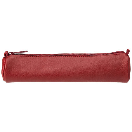 Clairefontaine 77030C Collection Nomaddict (ex Age Bag) Une Petite Trousse Ronde en Véritable Cuir d'Agneau Rouge - 18,5 cm x 4