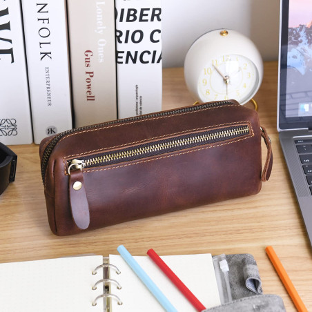 Wonderpool Trousse en Cuir Plumier Étui à Stylo Porte-marqueur Grande Capacité avec Pochette pour Organisateur Poche intérieure