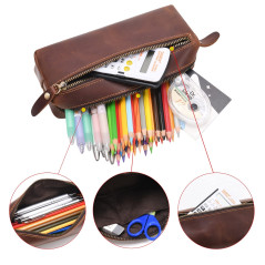 Wonderpool Trousse en Cuir Plumier Étui à Stylo Porte-marqueur Grande Capacité avec Pochette pour Organisateur Poche intérieure 
