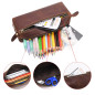 Wonderpool Trousse en Cuir Plumier Étui à Stylo Porte-marqueur Grande Capacité avec Pochette pour Organisateur Poche intérieure 