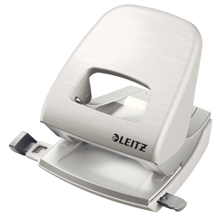 Leitz Perforatrice Sans Effort, Capacité 30 Feuilles, Blanc Arctique, Métal, Réglette de Guidage avec Repères, Style, 50060004