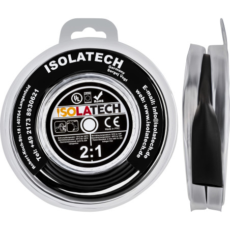 ISOLATECH Gaine thermorétractable 2:1 sans colle noir blister rouleau Ø8mm 3 mètres pour automobile vélo camping câbles électron