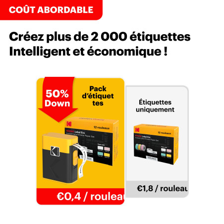 Kodak New Label Era M50 Imprimante Instantanée d'étiquettes (Blanc, Imprimeur avec 1 Rouleau Autocollant Label + 12 Rouleaux, Bl