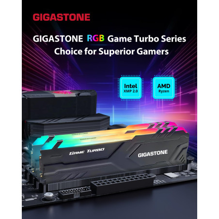【RGB DDR4 RAM】 GIGASTONE Game Turbo 32Go Kit(2x16Go) DDR4 3200MHz PC4-25600 CL16-18-18-40 Intel XMP 2.0 AMD Ryzen 1.35V UDIMM 28