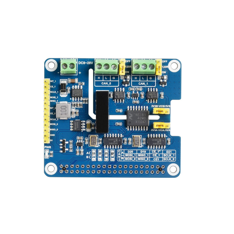 Waveshare 2 Channel Can FD Expansion Hat for Raspberry Pi Supports Can with Flexible Data Rate Multi Onboard Protection Circuits