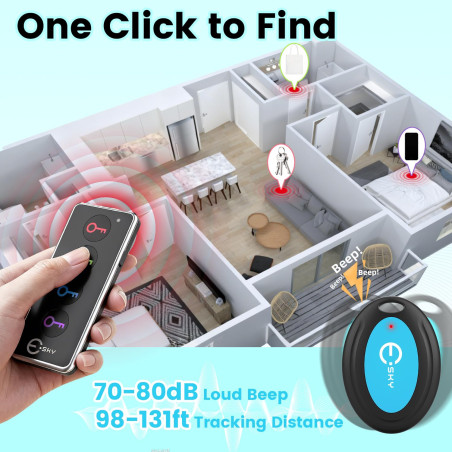 Esky Localisateur d'objets, Localisateur de Clés 4 Récepteurs et 1 Émeteur 80 DB Travail de 39,9m sans Fil RF avec LED Lampe de