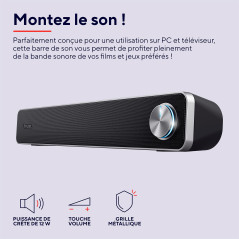 Trust Arys Enceinte PC, 12 Watt, Barre de Son PC, Alimentation USB, Jack 3,5 mm, Haut Parleur pour Ordinateur Portable, Tablette