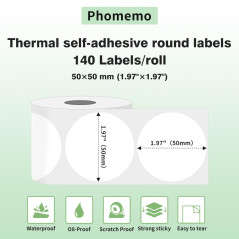 Phomemo Etiquettes Rondes M110 Étiquettes rondes Autocollante -1.96 "x1.96"（50x50mm),Compatible avec Phomemo M110 M120 M220 M221