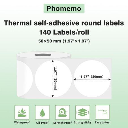 Phomemo Etiquettes Rondes M110 Étiquettes rondes Autocollante -1.96 "x1.96"（50x50mm),Compatible avec Phomemo M110 M120 M220 M221