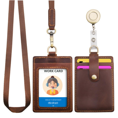 Wonderpool Porte-badge d'identification en cuir avec cordon de cou amovible et bobine de badge rétractable pour bureau école hôp
