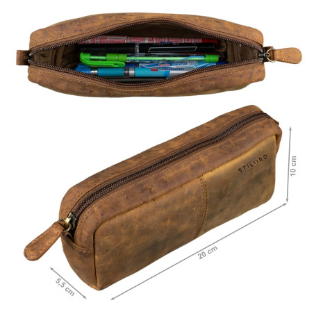 STILORD 'Spencer' Trousse en Cuir Vintage - Pochette à Fermeture Éclair - Organisateur Étui à Stylos - Cuir Véritable, Couleur:M