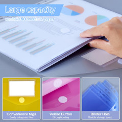 Sosayet Pochette Document A4-20 pcs Pochette Plastique A4 avec 11 Trous - Réutilisables Pochettes Transparentes A4 pour Maison, 