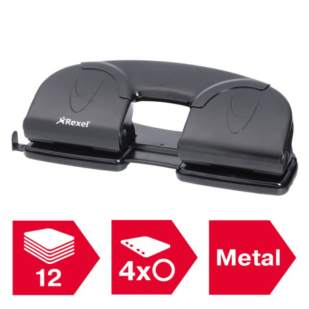Rexel V412 Perforateur 4 Trous Noir