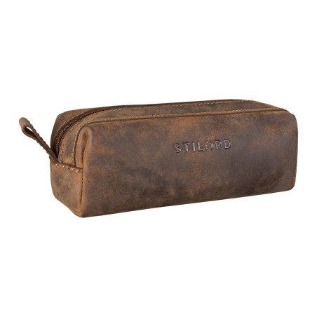STILORD Linus Trousse en Cuir Plumier Vintage Pochette pour Crayons Étui Stylos Porte-Plume Scolaire Hommes et Femmes Couleur:Ca