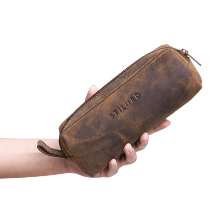 STILORD Linus Trousse en Cuir Plumier Vintage Pochette pour Crayons Étui Stylos Porte-Plume Scolaire Hommes et Femmes Couleur:Ca