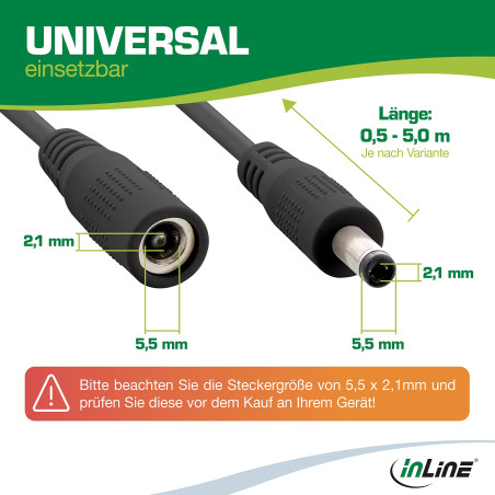InLine Câble d'extension CC, bloc d'alimentation universel pour bandes LED, caméras de surveillance, imprimantes, routeurs, comm