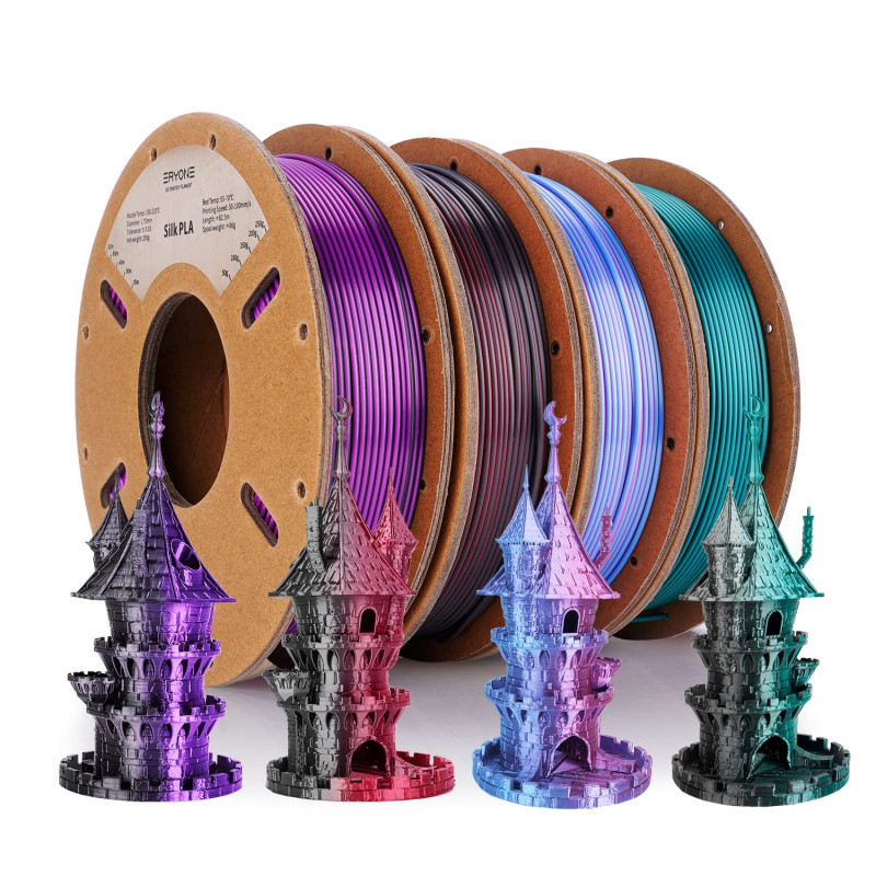 ERYONE – Lot de 4 filaments PLA bicolore en soie pour imprimante 3D 1,75 mm, précision +/- 0,03 mm, 0,25 kg par bobine, 1 kg au ERYONE – Lot de 4 filaments PLA bicolore en soie pour imprimante 3D 1,75 mm, précision +/- 0,03 mm, 0,25 kg par bobine, 1 kg au