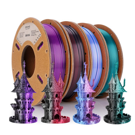 ERYONE – Lot de 4 filaments PLA bicolore en soie pour imprimante 3D 1,75 mm, précision +/- 0,03 mm, 0,25 kg par bobine, 1 kg au