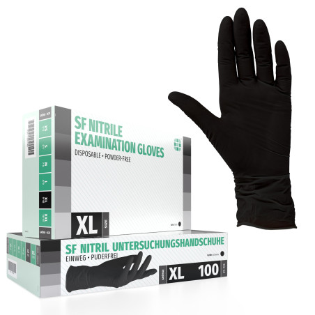 SF Gants nitrile XL noirs – 100 gants jetables, non poudrés, sans latex, résistants, pour la cuisine, l’usage médical, le ménage