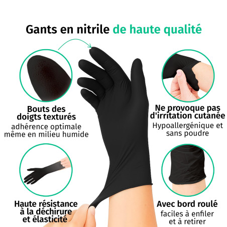 SF Gants nitrile XL noirs – 100 gants jetables, non poudrés, sans latex, résistants, pour la cuisine, l’usage médical, le ménage