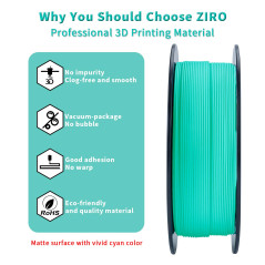 ZIRO Filament PLA Mat 1.75mm, Filament pour Imprimante 3D 1kg, PLA Haute Ténacité, Précision Dimensionnelle +/- 0.03mm, Cyan