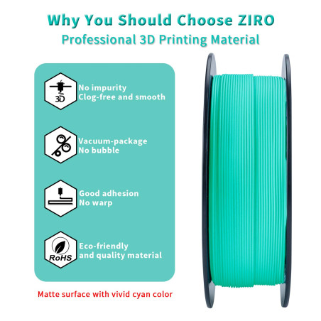 ZIRO Filament PLA Mat 1.75mm, Filament pour Imprimante 3D 1kg, PLA Haute Ténacité, Précision Dimensionnelle +/- 0.03mm, Cyan