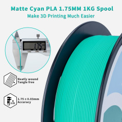 ZIRO Filament PLA Mat 1.75mm, Filament pour Imprimante 3D 1kg, PLA Haute Ténacité, Précision Dimensionnelle +/- 0.03mm, Cyan