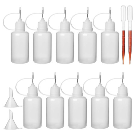 Hyber&Cara Flacons à Aiguille Vide, 30ml Bouteille Liquide en Plastique avec Entonnoir et Pipette Graduée pour E liquides, Colle