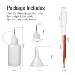 Hyber&Cara Flacons à Aiguille Vide, 30ml Bouteille Liquide en Plastique avec Entonnoir et Pipette Graduée pour E liquides, Colle