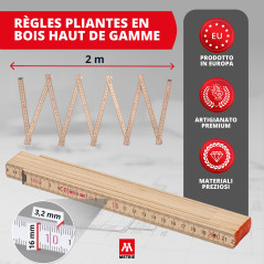 Metrie™ Mètres pliants – Mètres en bois 2 m | Mètres – NATUREL – Échelle duplex, Fabriqués dans l’UE | Robustes et précis | pour