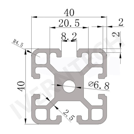 Iverntech 4040 1 Profilé d'extrusion en aluminium anodisé noir avec fente série 40 de 8 mm - selon la norme Européenne - Rail li