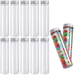10 Pièces Tubes à Essai en Plastique Transparent, Tube à Essai Transparent en Plastique Plat, Tubes à Essai pour Fleurs avec Bou