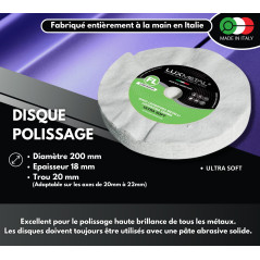Lux Metal - Disque de Polissage Excellente sur tous les Métaux (Ultra Soft 200 mm) - Idéal pour Aluminium, Acier Inoxydable, Lai