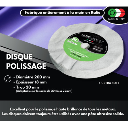 Lux Metal - Disque de Polissage Excellente sur tous les Métaux (Ultra Soft 200 mm) - Idéal pour Aluminium, Acier Inoxydable, Lai
