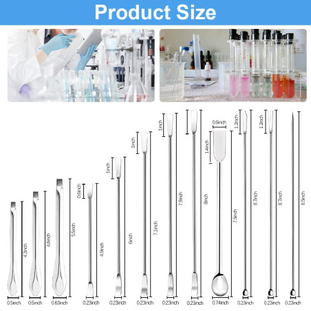 DTYGUIXE 12PCS Pièces Spatule de Laboratoire Cuillère Micro Cuillère de Laboratoire Micro Spatule en Acier Inoxydable 304 avec U