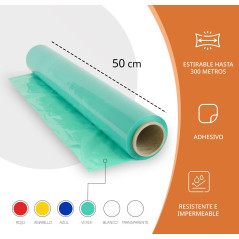 Film pour emballer 50 cm de large et étirable jusqu'à 300 mètres de longueur - Rouleau de film élastique manuel pour emballage i