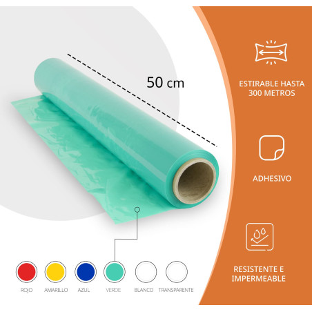 Film pour emballer 50 cm de large et étirable jusqu'à 300 mètres de longueur - Rouleau de film élastique manuel pour emballage i