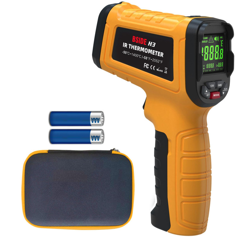 BSIDE H3 Thermomètre Numérique Industriel -58℉~2552℉(-50℃~1400℃) Thermometre Infrarouge Professionnel 50:1 avec Alarme LCD Coule
