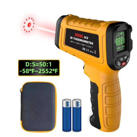 BSIDE H3 Thermomètre Numérique Industriel -58℉~2552℉(-50℃~1400℃) Thermometre Infrarouge Professionnel 50:1 avec Alarme LCD Coule