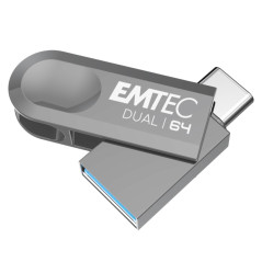 EMTEC - Clé USB 3.2 USB-A Type-C Dual D280 ECMMD64GD283 - Flash Drive Compatibilité Universelle USB 3.2 - Lecture 80Mo/s, Écritu