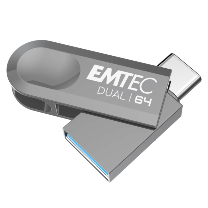 EMTEC - Clé USB 3.2 USB-A Type-C Dual D280 ECMMD64GD283 - Flash Drive Compatibilité Universelle USB 3.2 - Lecture 80Mo/s, Écritu EMTEC - Clé USB 3.2 USB-A Type-C Dual D280 ECMMD64GD283 - Flash Drive Compatibilité Universelle USB 3.2 - Lecture 80Mo/s, Écritu